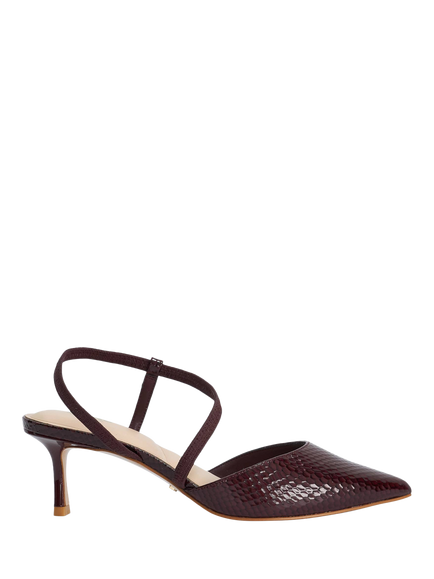 Dune London Charming Leather Cross Strap Open Court Shoes, Burgundy, Burgundy