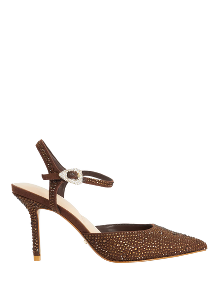 Dune London Compliments Embellished Y Back Open Court Shoes, Brown, Brown