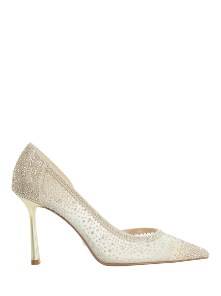 Dune London Cristelle Hotfix Mesh Semi D'Orsay Court Shoes, Gold, Gold