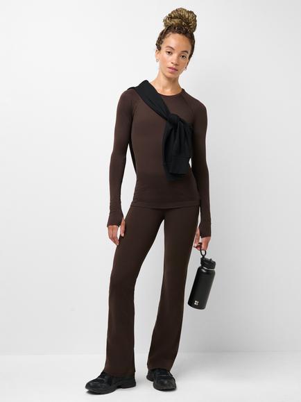 Sweaty Betty Seamless Textured Long Sleeve Top, Espresso Brown - view 2, Espresso Brown