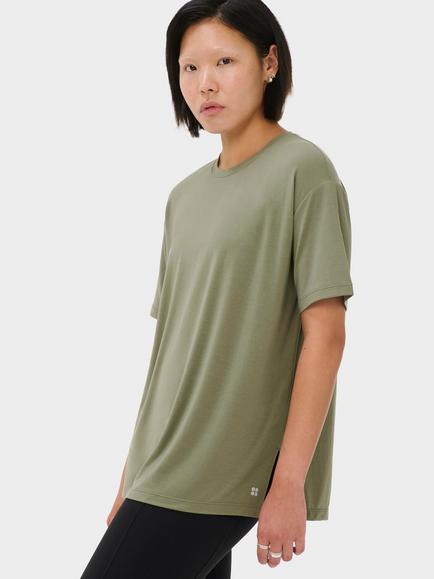 Sweaty Betty Soft Flow Studio Longline T-Shirt, Bracken Green