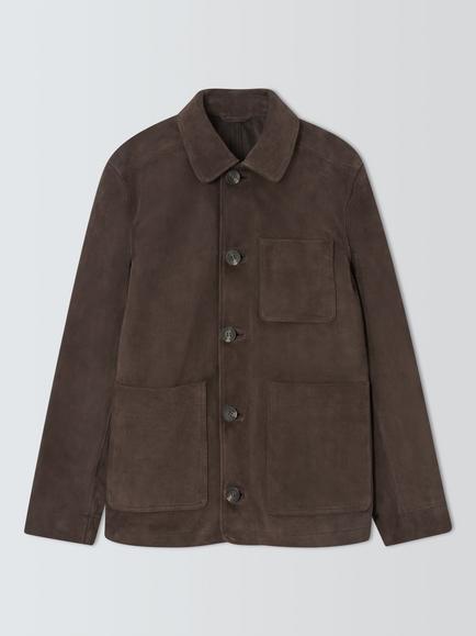 John Lewis Pure Suede Chore Jacket, Brown, Brown
