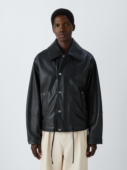 John Lewis x clothsurgeon Textured Calf Leather Bomber Jacket, Black, Black