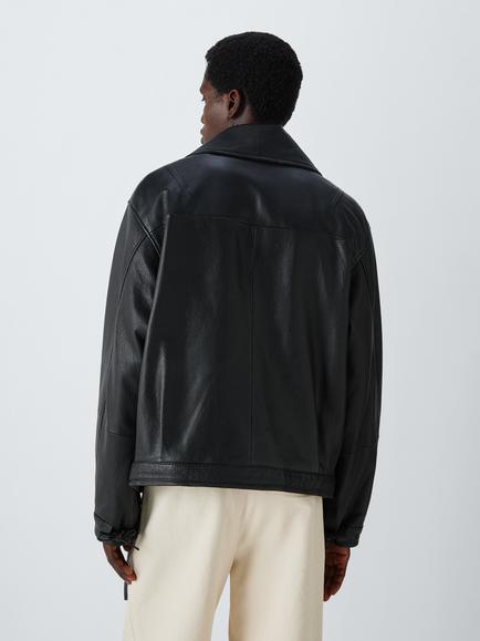 John Lewis x clothsurgeon Textured Calf Leather Bomber Jacket, Black - view 2, Black