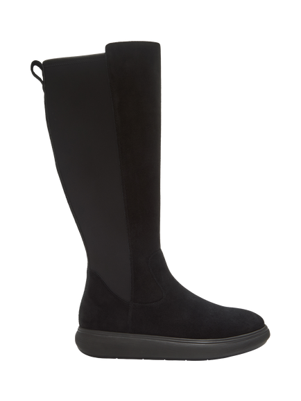 FitFlop IQ-COMFF Suede Flatform Knee High Boots, Black, Black