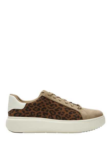FitFlop RTG Suede Leopard Lace-Up Trainers, Cappuccino, Cappuccino