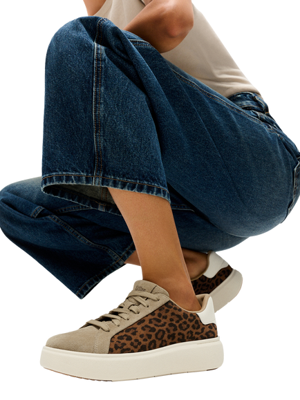 FitFlop RTG Suede Leopard Lace-Up Trainers, Cappuccino - view 2, Cappuccino