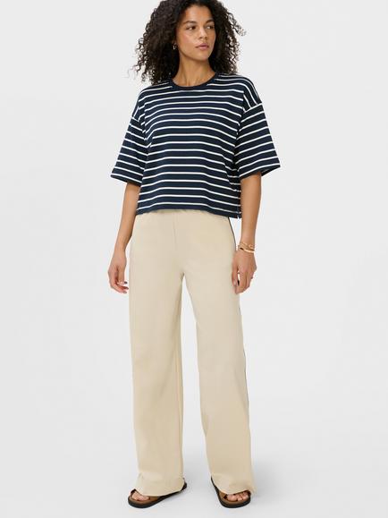 Sweaty Betty Cotton Modal Blend Stripe T-Shirt, Navy Blue - view 2, Navy Blue