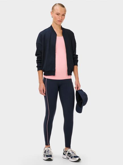 Sweaty Betty After Class Cotton Blend Knit Zip Up Top, Light Grey Marl - view 2, French Navy