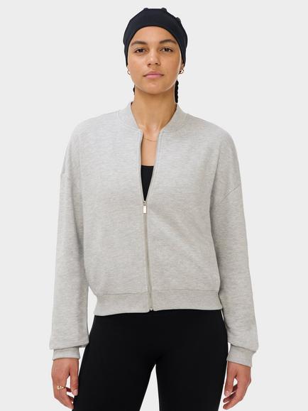 Sweaty Betty After Class Cotton Blend Knit Zip Up Top, Light Grey Marl, Light Grey Marl