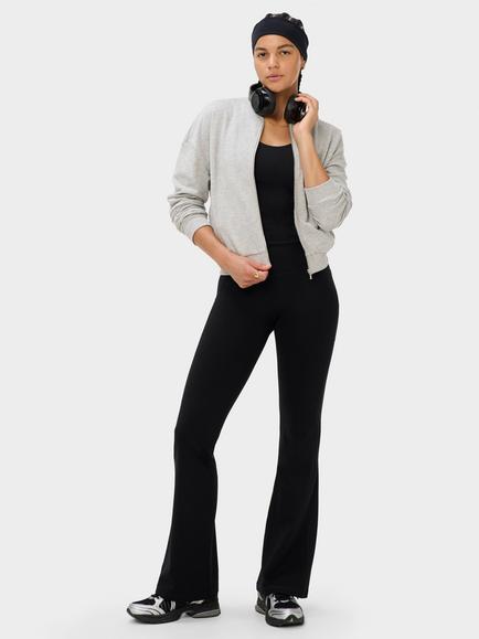 Sweaty Betty After Class Cotton Blend Knit Zip Up Top, Light Grey Marl - view 2, Light Grey Marl