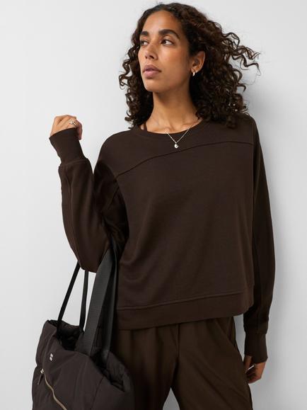 Sweaty Betty After Class Seam Detail Crop Sweatshirt containing TENCEL™ Modal, Espresso Brown, Espresso Brown
