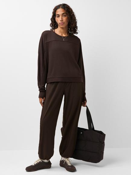 Sweaty Betty After Class Seam Detail Crop Sweatshirt containing TENCEL™ Modal, Espresso Brown - view 2, Espresso Brown