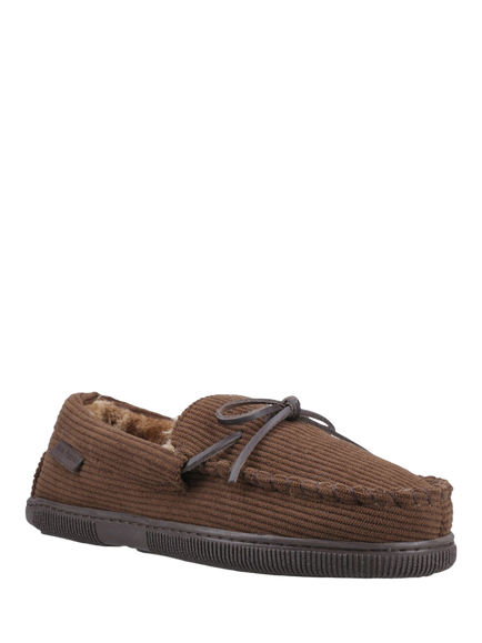 Hush Puppies Ace Corduroy Faux Fur Moccasin Slippers - view 2, Brown