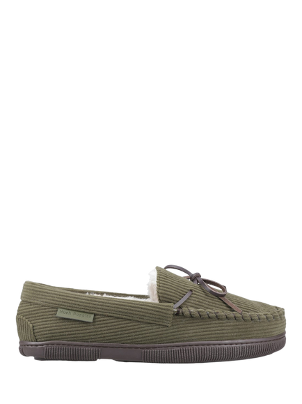 Hush Puppies Ace Corduroy Faux Fur Moccasin Slippers, Khaki