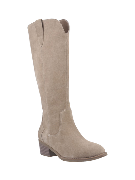 Hush Puppies Isabella Suede Western Block Heel Knee High Boots - view 2, Taupe