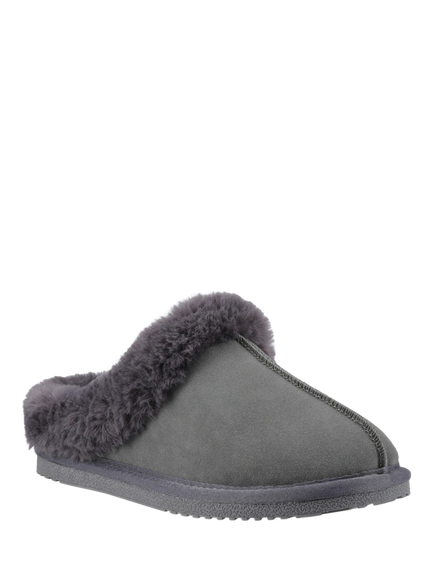 Hush Puppies Amara Suede Faux Fur Mule Slippers - view 2, Grey