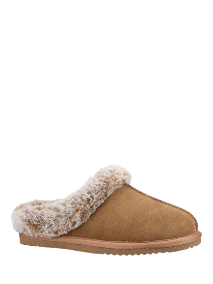 Hush Puppies Amara Suede Faux Fur Mule Slippers - view 2, Tan