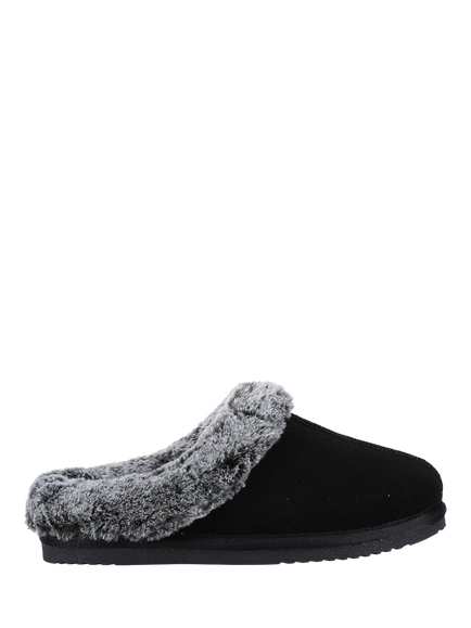 Hush Puppies Amara Suede Faux Fur Mule Slippers, Black