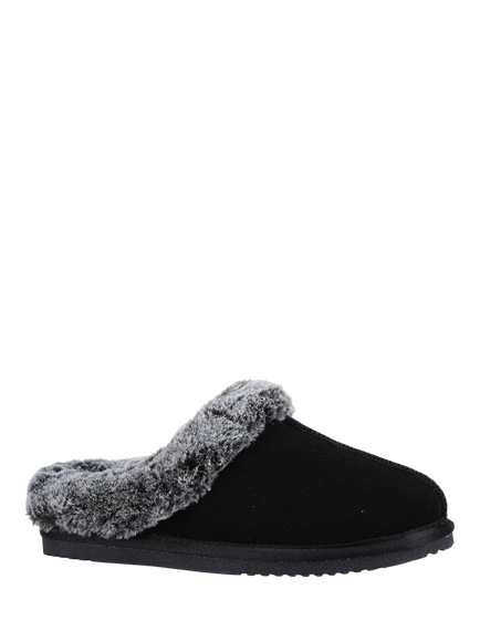Hush Puppies Amara Suede Faux Fur Mule Slippers - view 2, Black