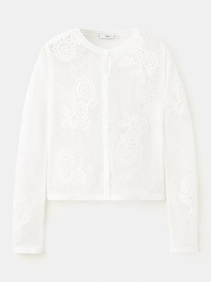 Mango Floral Crochet Cardigan, White, White