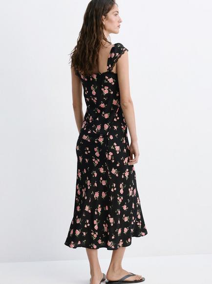 Mango Lace Trim Floral Midi Slip Dress, Black - view 2, Black