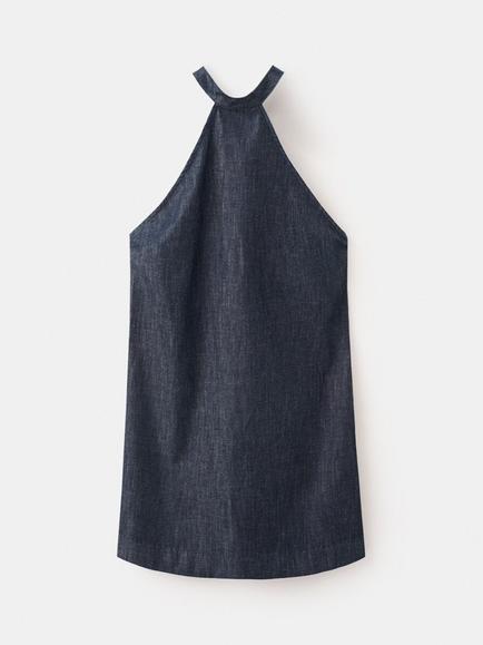 Mango Halterneck A-Line Mini Dress, Soft Denim, Soft Denim