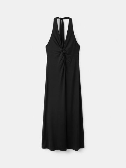 Mango Halterneck Knot Waist Midi Dress, Black, Black