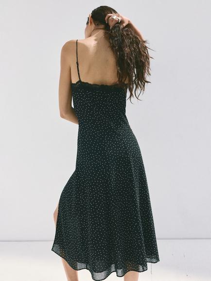 Mango Lace Polka Dot Midi Slip Dress, Black - view 2, Black
