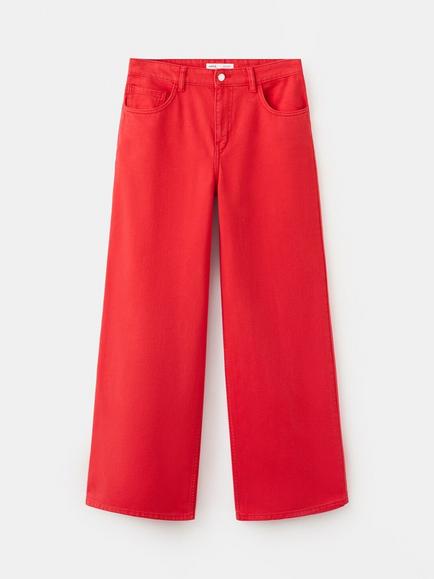 Mango Low Rise Wide Leg Jeans, Red, Red