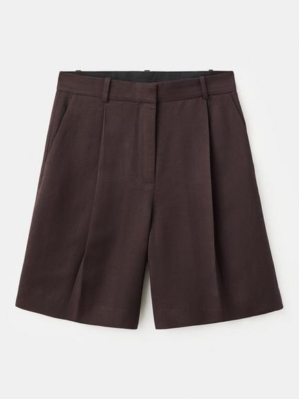 Mango High Rise Tailored Shorts, Chocolate