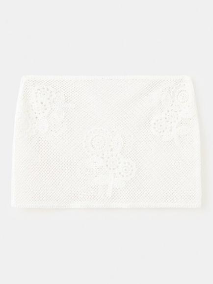 Mango Floral Crochet Mini Skirt, White, White