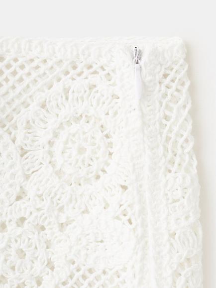 Mango Floral Crochet Mini Skirt, White - view 2, White