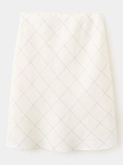 Mango Linen Check Knee Length Skirt, White, White