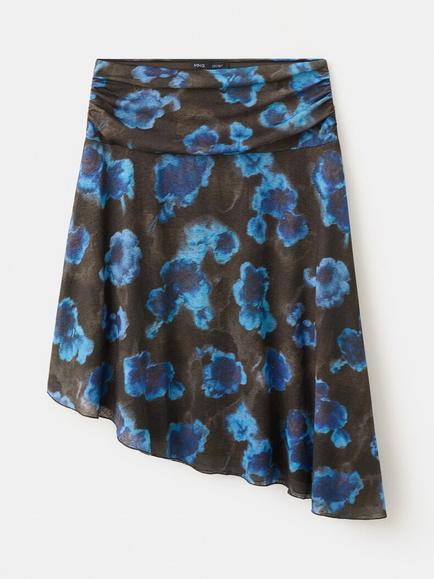 Mango Floral Asymmetric Midi Skirt, Brown, Brown