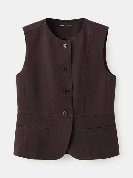 Mango Button Waistcoat Vest, Chocolate, Chocolate