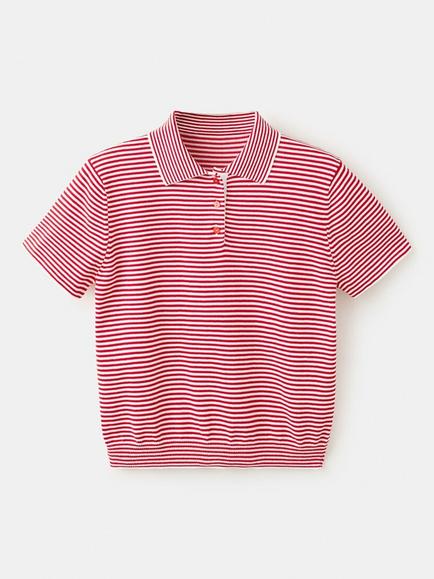 Mango Stripe Knit Polo Shirt, Red