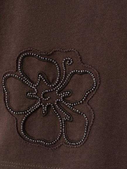 Mango Cotton Embroidered T-Shirt, Brown - view 2, Brown