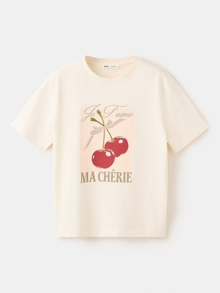 Mango Cotton Cherry Graphic T-Shirt, Red, Red