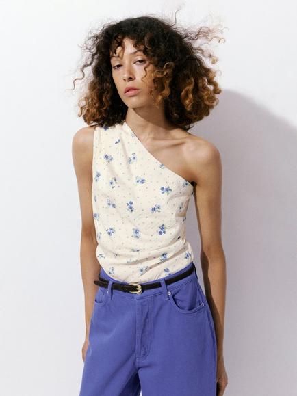 Mango Floral Sleeveless Top, White, White