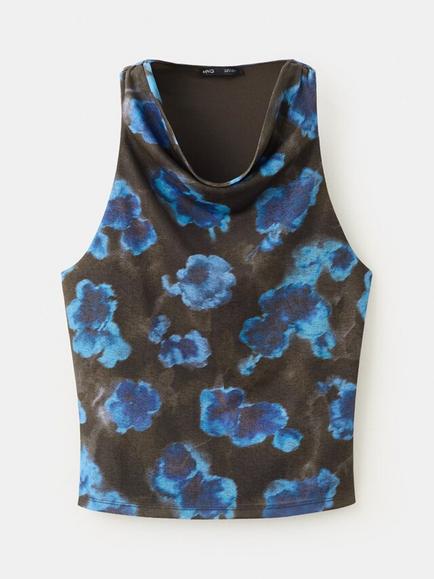 Mango Floral Crop Top, Brown, Brown