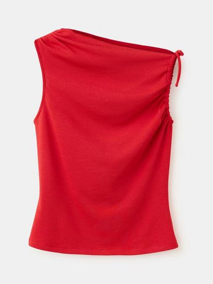Mango Asymmetric Ruched Sleeveless Top, Red, Red