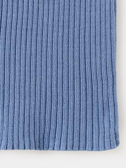 Mango Ribbed Lace Trim V-Neck Fitted Top, Sky Blue - view 2, Sky Blue