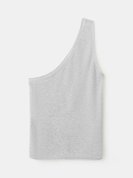 Mango Ribbed Asymmetric Vest Top, Light Grey Melange, Light Grey Melange
