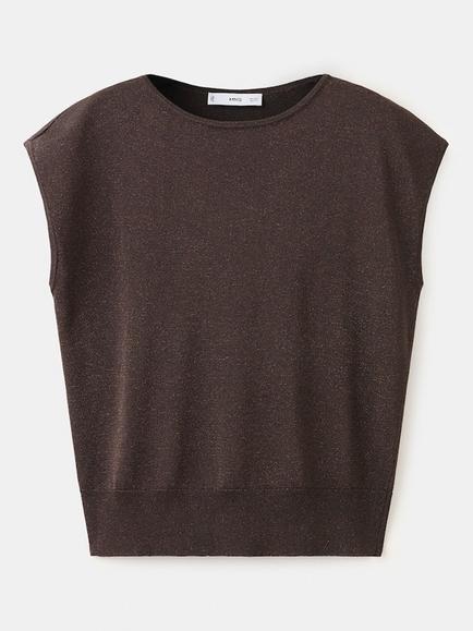 Mango Knit Jersey Boat Neck Top, Chocolate