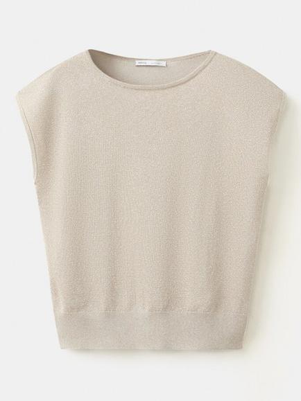 Mango Knit Jersey Boat Neck Top, Silver