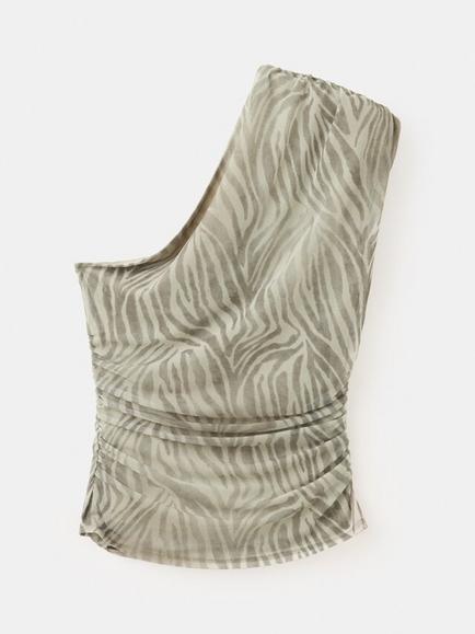 Mango Asymmetric Abstract Sleeveless Blouse, Stone, Stone