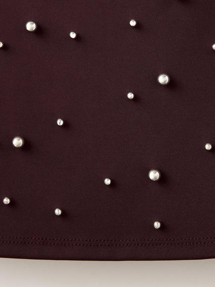 Mango Pearl Embellished Cami Top, Brown - view 2, Brown