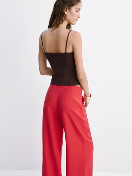 Mango Lace Trim Square Neck Cami, Brown - view 2, Brown