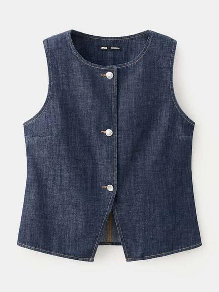 Mango Denim Button Front Vest, Soft Denim, Soft Denim